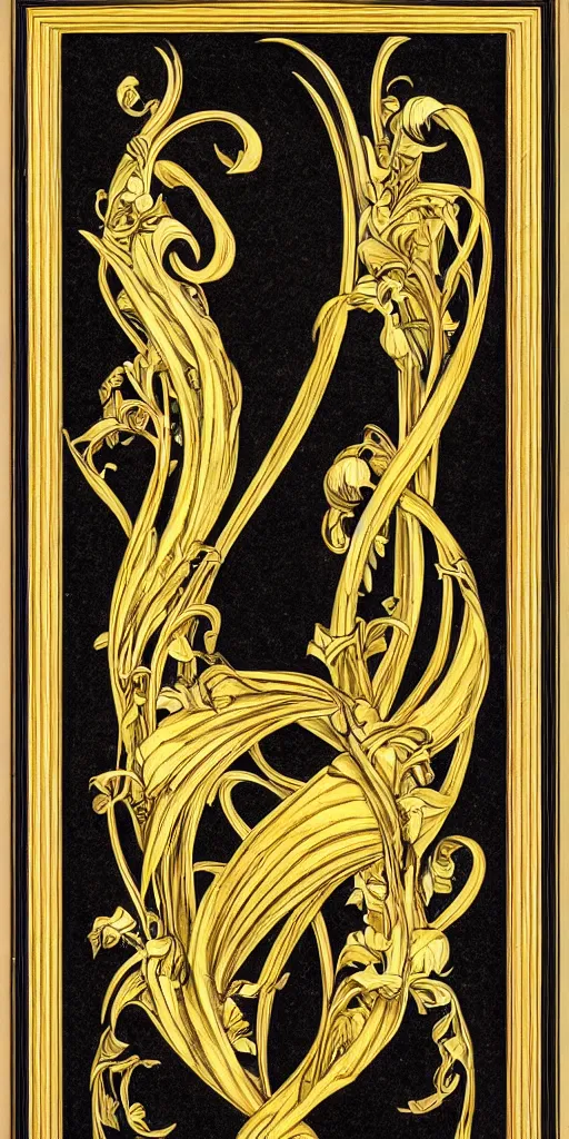 Prompt: an intricate art nouveau frame, golden entertwined edges art, black void center, matte, sharp focus,