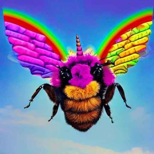 Image similar to photo of a hybrid between a bee and a rainbow unicorn