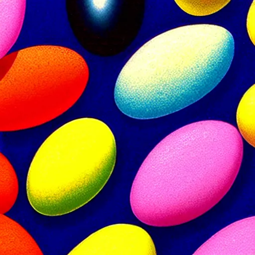 Image similar to eggs by shusei nagaoka, kaws, david rudnick, airbrush on canvas, pastell colours, cell shaded, 8 k