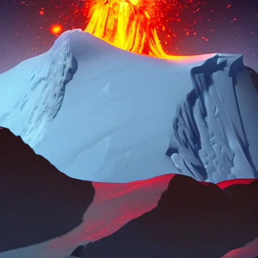 Prompt: a burning volcano next to a iceberg, high quality, cinematic, digital concept, by outcrowd