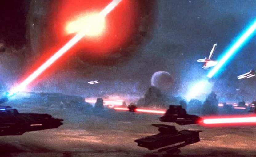 Image similar to iconic cinematic screenshot of imperial empire invasion on sith planet, from the action packed scene from the 8 0 s star wars sci fi film by stanley kubrick, glowing lasers, 4 k uhd, highly detailed scene, phot real, anamorphic lenses 2 4 mm, lens flare, award winning