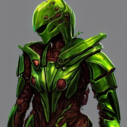 Image similar to organic humanoid eldrich armor living, leaking green blood, artstation