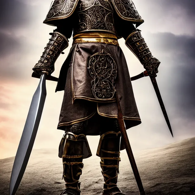 Image similar to full length photo of a holy cleric warrior, highly detailed, 4 k, hdr, smooth, sharp focus, high resolution, award - winning photo