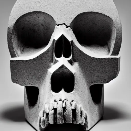 Prompt: a skull cubist sculpture black and white hard light