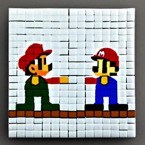 Prompt: mario and luigi as bathroom tile art