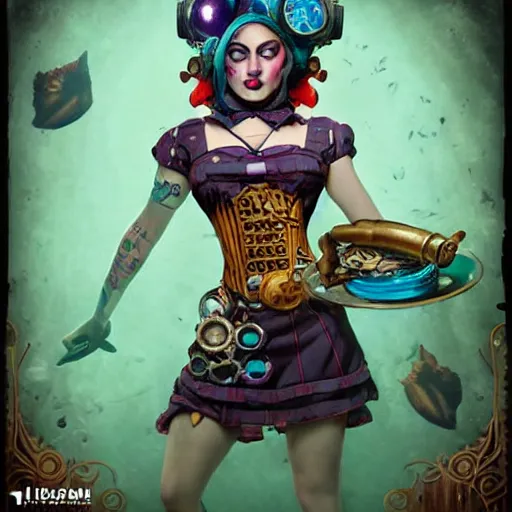 Image similar to lofi underwater bioshock steampunk jinx from league of legends, Pixar style, by Tristan Eaton Stanley Artgerm and Tom Bagshaw.