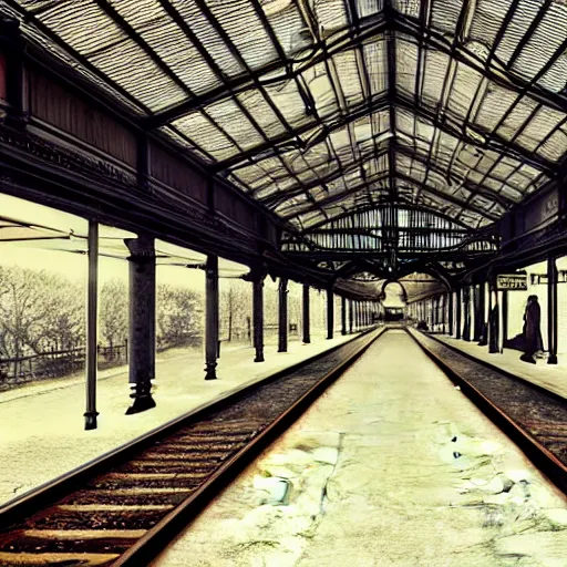 Prompt: antique railway station completely empty, realistic, high definition,