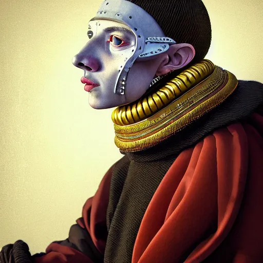 Prompt: Colour Caravaggio style Photography of Highly detailed brutal Gopnik with 1000 years perfect face and wearing detailed Ukrainian folk costume designed by Taras Shevchenko also wearing highly detailed retrofuturistic sci-fi Neural interface designed by Josan Gonzalez. Many details In style of Josan Gonzalez and Mike Winkelmann and andgreg rutkowski and alphonse muchaand and Caspar David Friedrich and Stephen Hickman and James Gurney and Hiromasa Ogura. Rendered in Blender and Octane Render volumetric natural light