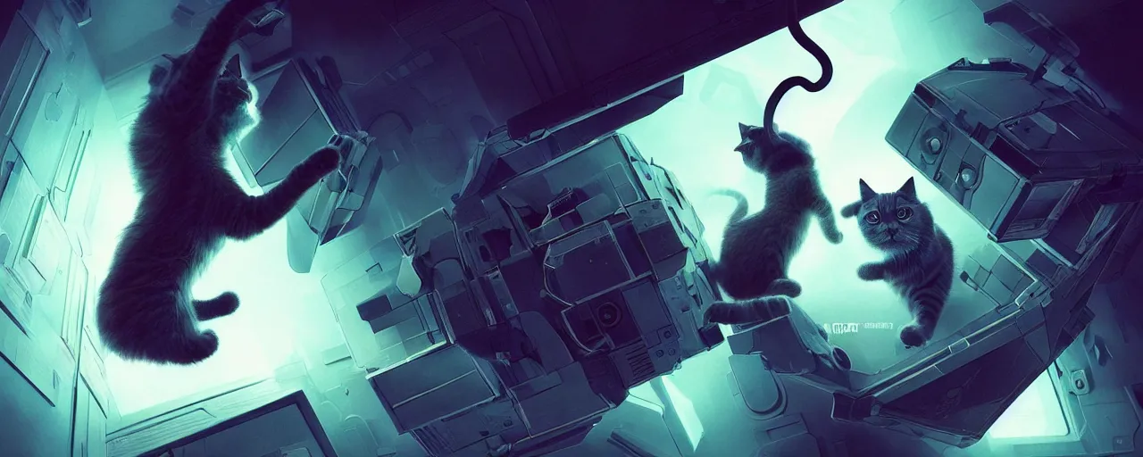 Prompt: duotone noir scifi concept illustration of 3 d mesh of cat inside box zero gravity glowing 3 d mesh quantum portals, glowing eyes, octane render, surreal atmosphere, volumetric lighting. accidental renaissance. by sachin teng and sergey kolesov and ruan jia and heng z. graffiti art, scifi, fantasy, hyper detailed. trending on artstation