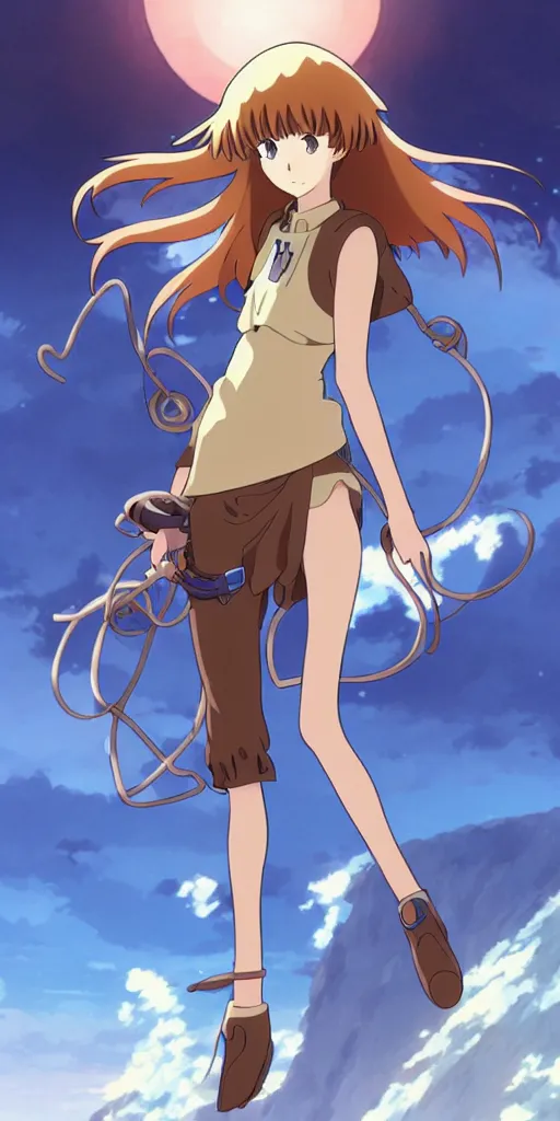 Image similar to anime art full body portrait character nausicaa concept art, anime key visual of elegant young female, brown hair and large eyes, finely detailed perfect face delicate features directed gaze, sunset in a valley, trending on pixiv fanbox, studio ghibli, extremely high quality artwork by kushart krenz cute sparkling eyes