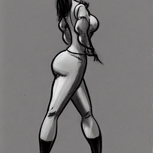 Image similar to milt kahl sketch of thick cuban girl wearing black yoga pants