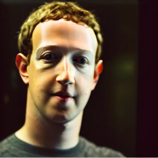 Image similar to “stunning serene photo of Mark Zuckerberg looking into a mirror and his reflection is a reptilian, oil on canvas, masterpiece, realism, piercing gaze”