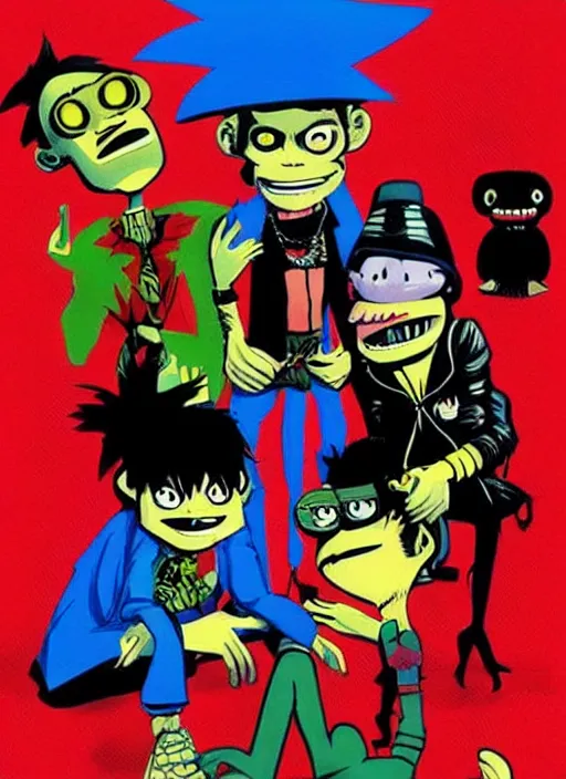 Prompt: gorillaz, official art by jamie hewlett