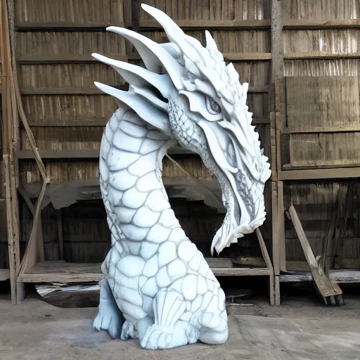 Prompt: Marble sculpture of dragon 1:1 scale