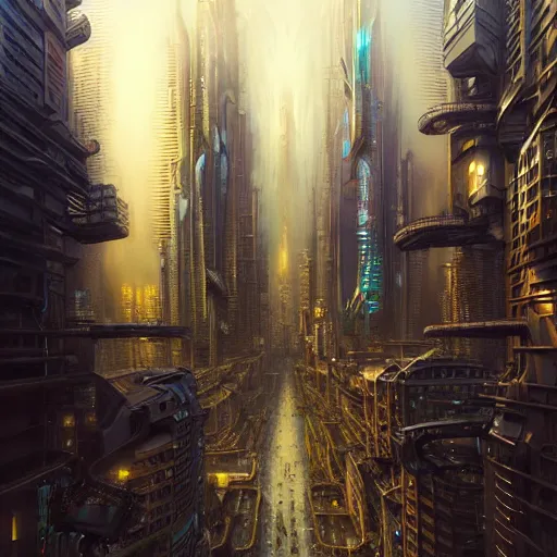 Image similar to wide angle shot of a cyberpunk city, intricate, elegant, highly detailed, centered, digital painting, artstation, concept art, smooth, sharp focus, illustration, artgerm, Tomasz Alen Kopera, Peter Mohrbacher, donato giancola, Joseph Christian Leyendecker, WLOP, Boris Vallejo