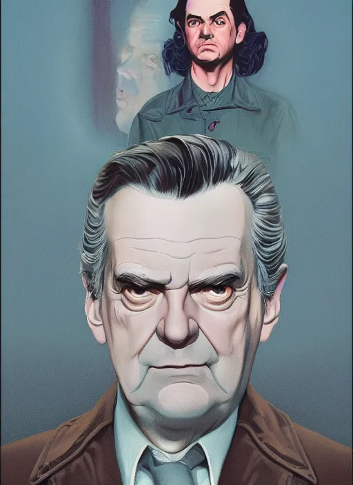 Prompt: Twin Peaks poster artwork by Michael Whelan and Tomer Hanuka, Rendering of Stanley Kubrick portrait, full of details, by Makoto Shinkai and thomas kinkade, Matte painting, trending on artstation and unreal engine