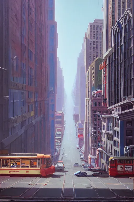 Prompt: Market Street, San Francisco; oil on canvas by Klaus Bürgle and Imperial Boy and Simon Stålenhag; Ultra-Realistic 3D Depth Shading