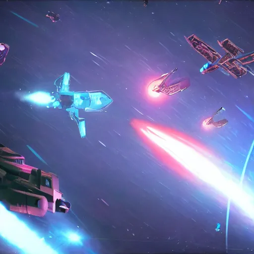 Prompt: scifi space battle in the style of homeworld, film still, W 1024