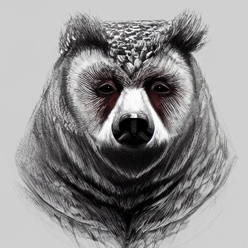 Prompt: hybrid animal with the head of an owl and body of a bear, concept art, artstation