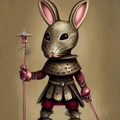 Prompt: a cute rabbit knight, digital painting by Mark Ryden
