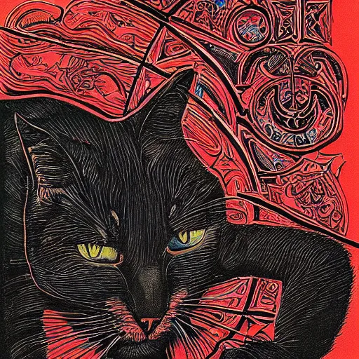 Image similar to dimitri the black cat in kremlin red square “ aaron horkey ” silkscreen poster