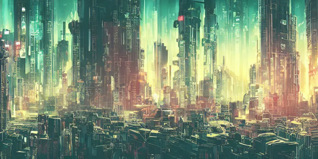Prompt: city in the style of cyberpunk, singular gigantic building focus, space sky, anime illustration, horror,