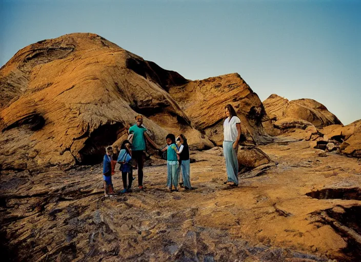 Prompt: photo of a family vacation to most liminal space in the world, fujifilm velvia 5 0, color photography, sigma 2 8 mm