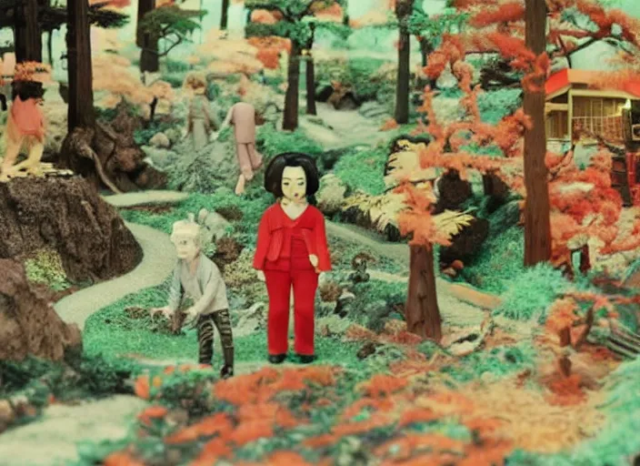 Image similar to Still frame from scene from the retro Twin Peaks japanese miniatures diorama, directed by Nobuhiko Obayashi