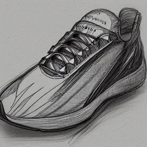 Prompt: Futuristic running shoes, sketch by Leonardo DaVinci