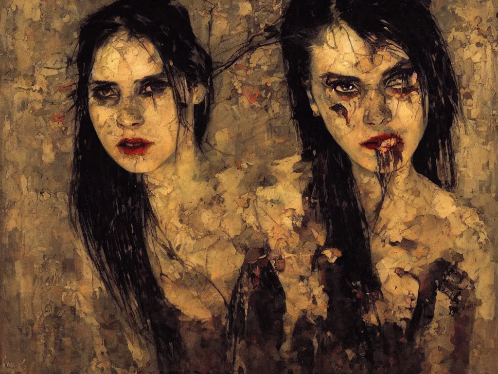 Prompt: vampire portrait, night, denis sarazhin, vrubel, oil on canvas