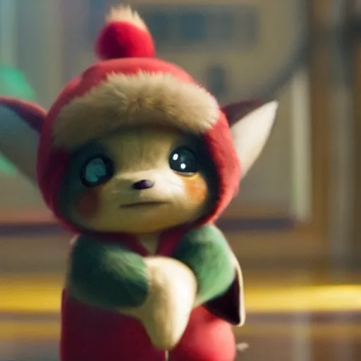 Image similar to a film still of teemo in detective pikachu