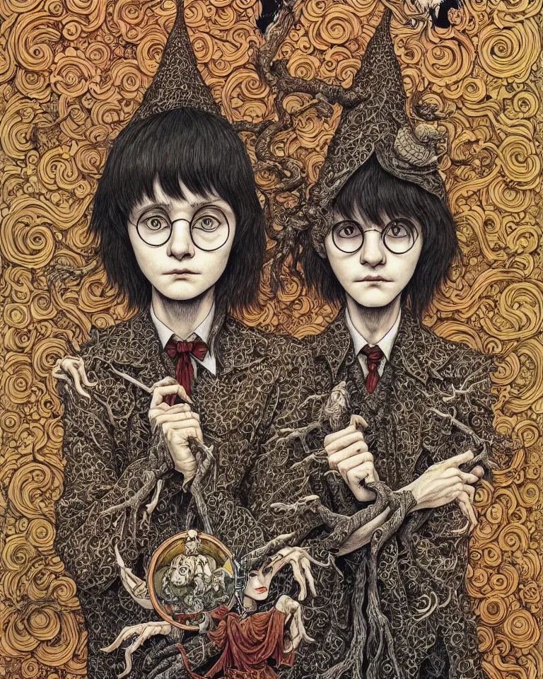 Image similar to portrait painted in jacek yerka style drawn by vania zouravliov and takato yamamoto, inspired by harry potter, intricate acrylic gouache painting, high detail, sharp high detail, artstation