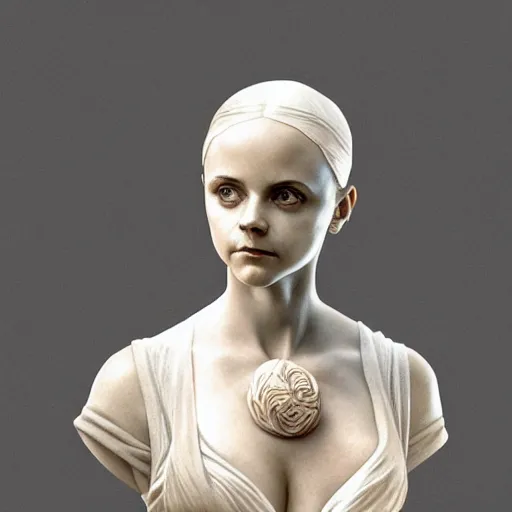 Prompt: beautiful lifelike award winning marble statue bust of christina ricci trending on art station scary artgerm greg rutkowski alphonse mucha museum quality cinematic atmospheric