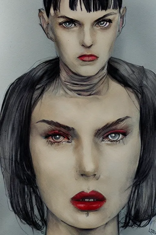 Image similar to portrait fashion model artwork by enki bilal