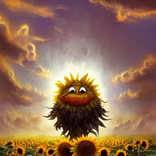 Prompt: a fantasy photo of sunflower monster with real human mouth, by nuri iyem, james gurney, james jean, greg rutkowski, anato finnstark