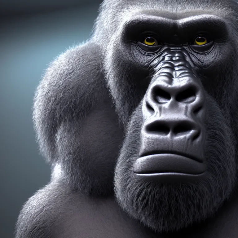 Prompt: a cinematic shot of gorilla wearing yogurt, octane render, volumetric lighting, nvidia raytracing demo, by Andy Thomas, Mario Martinez, Daniel Mirante, Gustave Dore, Artstation, CGsociety, masterpiece