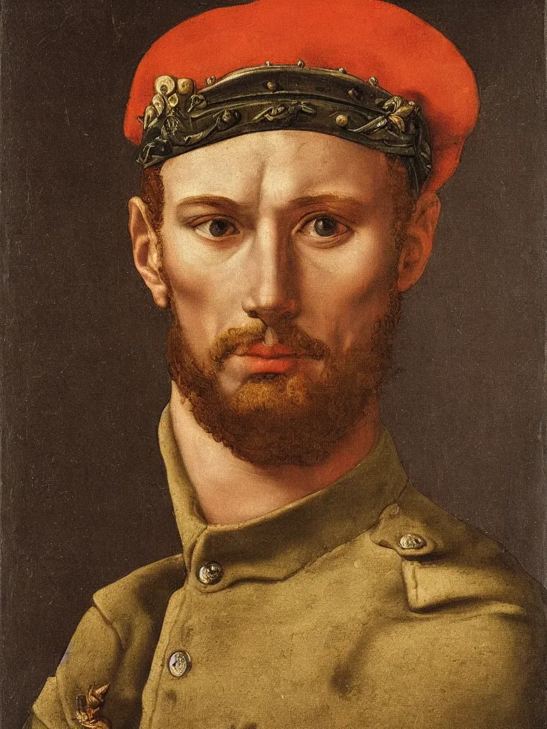 Prompt: portrait of a soldier wearing a crown by michelangelo