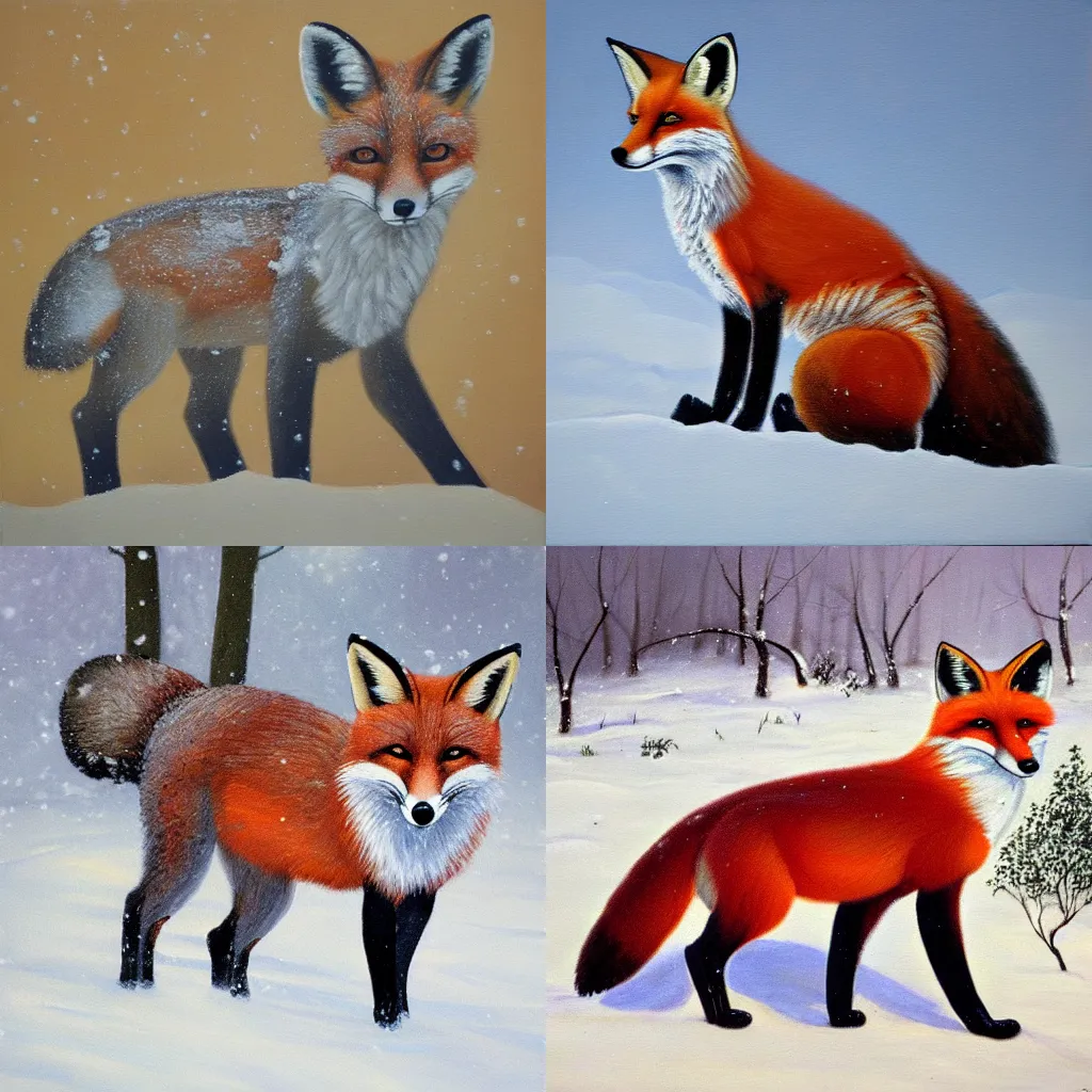 Prompt: painting of a fox in the snow, timothy rees