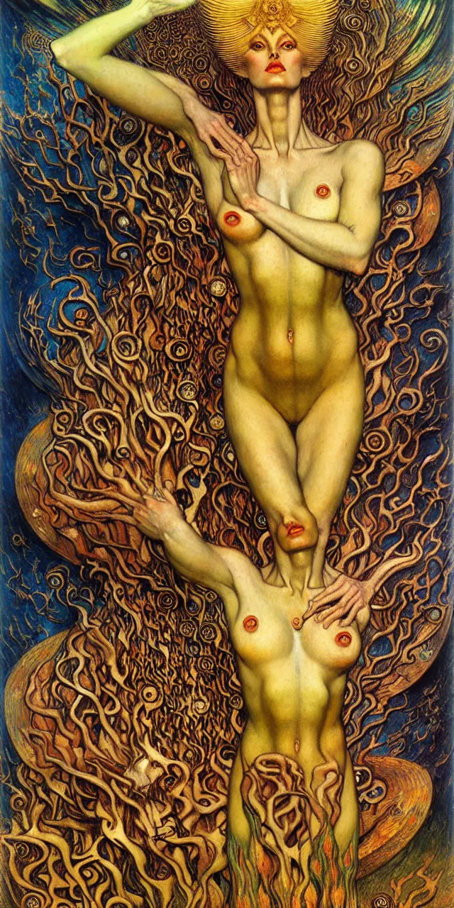 Image similar to Divine Chaos Engine by Karol Bak, Jean Delville, William Blake, Gustav Klimt, and Vincent Van Gogh, symbolist, visionary