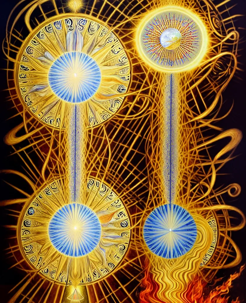 Prompt: a golden child radiates a unique canto'as above so below'while being ignited by the spirit of haeckel and robert fludd, breakthrough is iminent, glory be to the magic within, in honor of jupiter's day, painted by ronny khalil