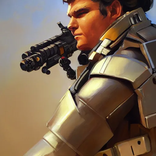 Image similar to greg manchess portrait painting of armored han solo as overwatch character, medium shot, asymmetrical, profile picture, organic painting, sunny day, matte painting, bold shapes, hard edges, street art, trending on artstation, by huang guangjian and gil elvgren and sachin teng