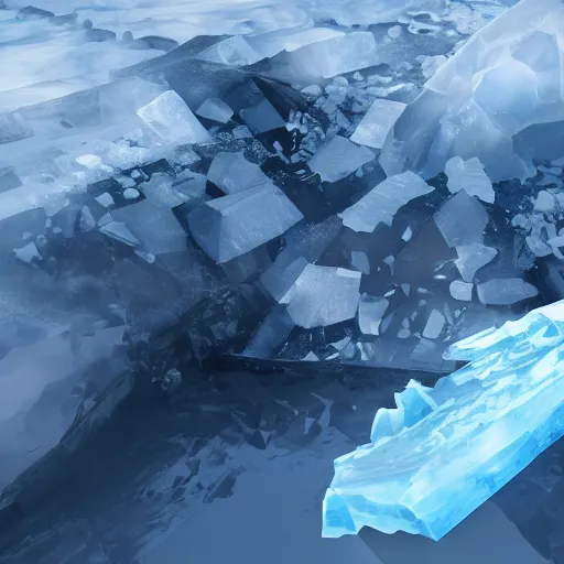 Prompt: obsidian scraps trailing behind a huge chunk of ice which is flying through the air, behance hd artstation, 4 k cinematic