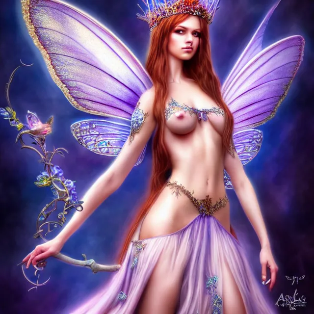 Image similar to beautiful adult fairy queen, highly detailed, 4 k, hdr, smooth, sharp focus, high resolution, award - winning photo, anne stokes, photorealistic, hyper realistic