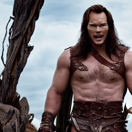 Prompt: Chris Pratt playing Conan the Barbarian
