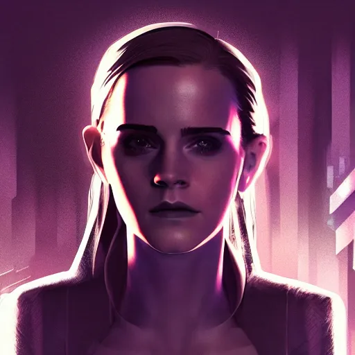 Image similar to cyberpunk emma watson as the leader of a futuristic communist nation, cybernetics, sharp lines, digital, artstation, colored in