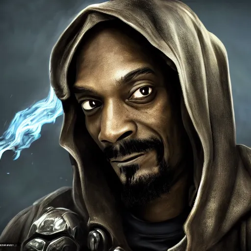 Image similar to portrait of snoop dogg as the grim reaper, league of legends amazing splashscreen artwork, gears of war, splash art, natural light, elegant, photorealistic facial features, intricate, fantasy, detailed face, atmospheric lighting, anamorphic lens flare, cinematic lighting, league of legends splash art, hd wallpaper, ultra high details by greg rutkowski