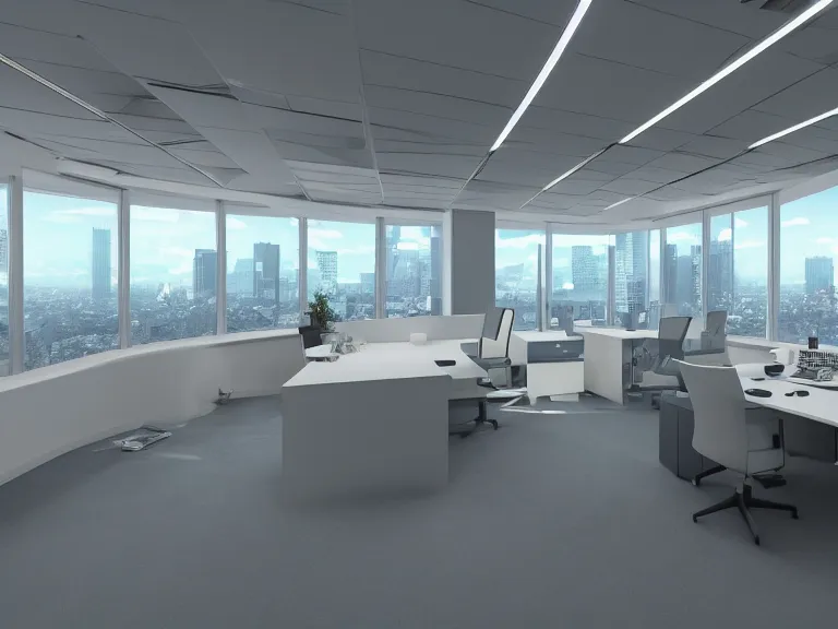 Image similar to endless office space, wide angle, octane render, 8 k