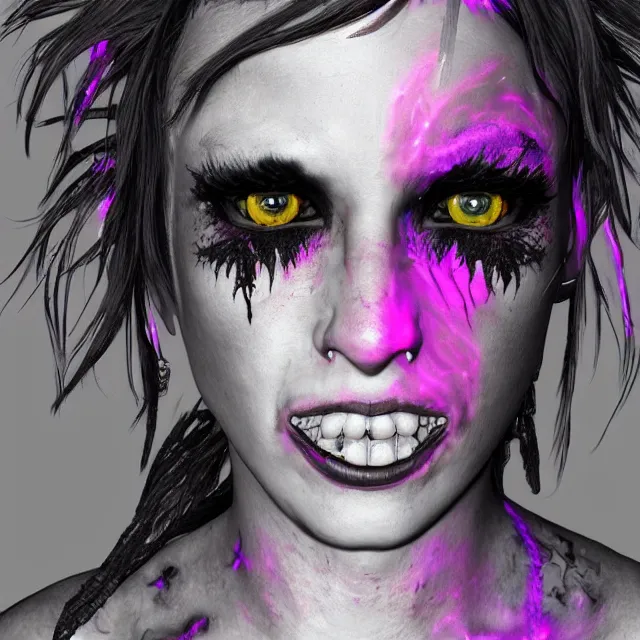 Image similar to a 3 / 4 view of a female raver / punk possessed by a fire dragon in the style of leonard boyarsky trending on artstation deviantart pinterest hyper detailed photorealistic highlights and shadow hd 8 k post - processing high resolution