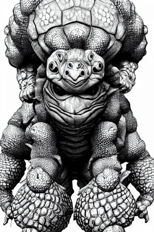 Prompt: tortoise humanoid figure monster, symmetrical, highly detailed, digital art, sharp focus, trending on art station, kentaro miura manga art style