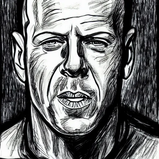 Prompt: bruce willis, ink manga drawing